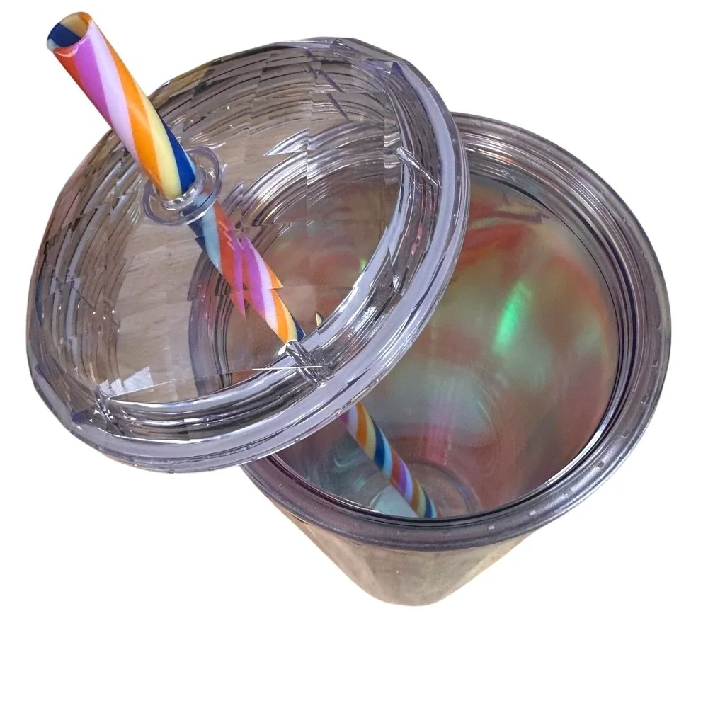 Starbucks Iridescent Oil Slick Venti 24oz Tumbler Ribbed Cold Cup with Straw NEW